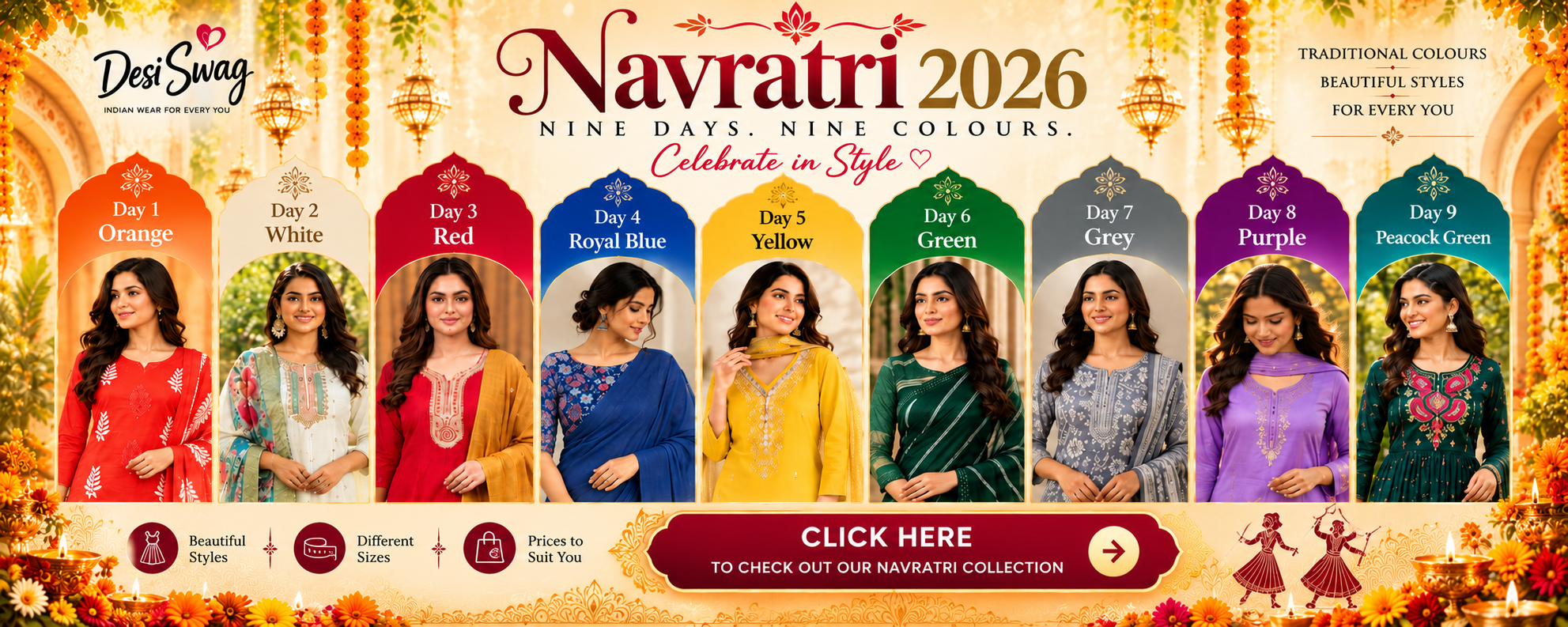 Navratri 2026 - Nine Days, Nine Colours - Click here to check out our Navratri collection